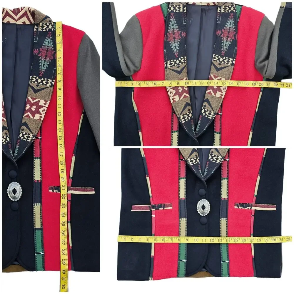 Western Wool Jacket Coloratura Size Small Snap Front Coat Woven Vintage 90s - Picture 9 of 11